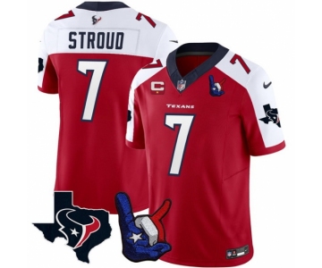 Men Houston Texans #7 C J Stroud Red White 2023 F U S E With 1 Star C And Hand Sign Throwing Up The H Patch Vapor Untouchable Limited Stitched Football Je