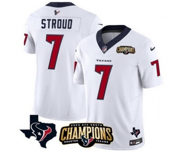 Men Houston Texans #7 C J Stroud White 2023 F U S E AFC South Champions Patch And Team Logo Patch Vapor Untouchable Limited Stitched Football Jersey