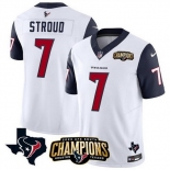 Men Houston Texans #7 C J Stroud White Navy 2023 F U S E AFC South Champions Patch And Team Logo Patch Vapor Untouchable Limited Stitched Football JerseyS