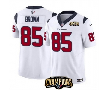 Men Houston Texans #85 Noah Brown White 2023 F U S E AFC South Champions Patch Vapor Untouchable Limited Stitched Football Jersey