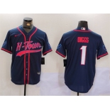 Men's Houston Texans #1 Stefon Diggs Navy With Patch Cool Base Stitched Baseball Jersey