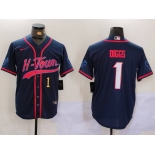 Men's Houston Texans #1 Stefon Diggs Navy With Patch Cool Base Stitched Baseball Jerseys