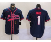 Men's Houston Texans #1 Stefon Diggs Navy With Patch Cool Base Stitched Baseball Jerseys