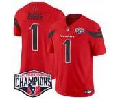 Men's Houston Texans #1 Stefon Diggs Red F.U.S.E. 2024 AFC South Division Champions Vapor Limited Stitched Football Jersey