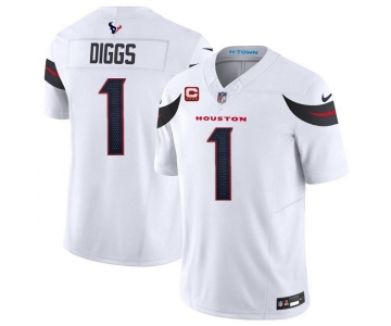 Men's Houston Texans #1 Stefon Diggs White 2024 Vapor F.U.S.E. With 4-Star C Patch Limited Stitched Jersey