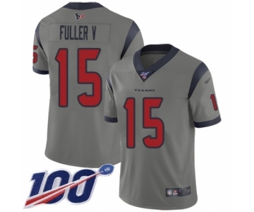 Men's Houston Texans #15 Will Fuller V Limited Gray Inverted Legend 100th Season Football Jersey