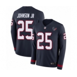 Men's Houston Texans #25 Duke Johnson Jr Limited Navy Blue Therma Long Sleeve Football Jersey