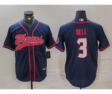 Men's Houston Texans #3 Tank Dell Navy With Patch Cool Base Stitched Baseball Jersey