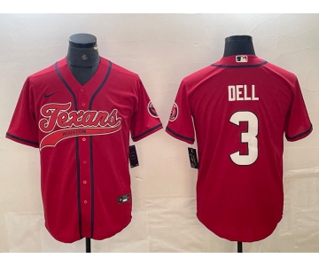 Men's Houston Texans #3 Tank Dell Red With Patch Cool Base Stitched Baseball Jersey