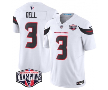 Men's Houston Texans #3 Tank Dell White F.U.S.E. 2024 AFC South Division Champions Vapor Limited Stitched Football Jersey