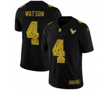 Men's Houston Texans #4 Deshaun Watson Black Leopard Print Fashion Vapor Limited Football Jersey