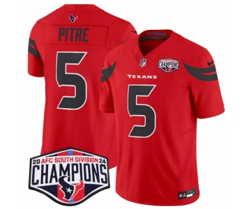 Men's Houston Texans #5 Jalen Pitre Red F.U.S.E. 2024 AFC South Division Champions Vapor Limited Stitched Football Jersey