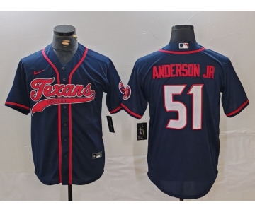 Men's Houston Texans #51 Will Anderson Jr Navy With Patch Cool Base Stitched Baseball Jersey