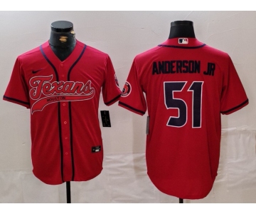 Men's Houston Texans #51 Will Anderson Jr Red With Patch Cool Base Stitched Baseball Jersey