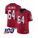 Men's Houston Texans #64 Senio Kelemete Red Alternate Vapor Untouchable Limited Player 100th Season Football Jersey