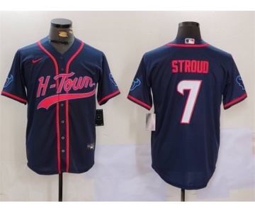 Men's Houston Texans #7 C.J. Stroud Navy With Patch Cool Base Stitched Baseball Jersey