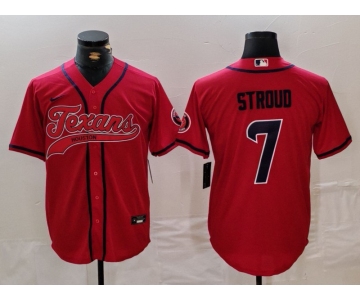 Men's Houston Texans #7 CJ Stroud Red With Patch Cool Base Stitched Baseball Jersey