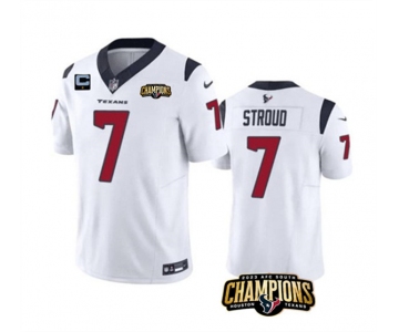 Men's Houston Texans #7 C.J. Stroud White 2023 F.U.S.E. AFC South Champions Patch And 1-Star C Patch Vapor Untouchable Limited Football Stitched Jersey