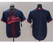 Men's Houston Texans Blank Navy With Patch Cool Base Stitched Baseball Jersey