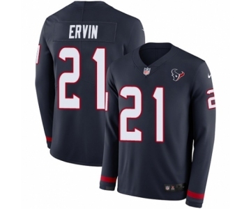 Men's Nike Houston Texans #21 Tyler Ervin Limited Navy Blue Therma Long Sleeve NFL Jersey