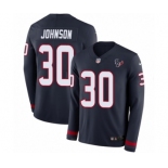 Men's Nike Houston Texans #30 Kevin Johnson Limited Navy Blue Therma Long Sleeve NFL Jersey