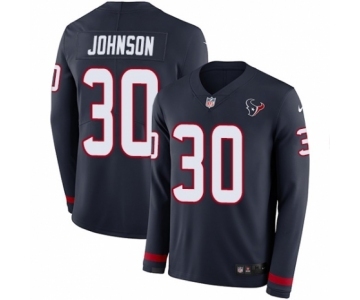 Men's Nike Houston Texans #30 Kevin Johnson Limited Navy Blue Therma Long Sleeve NFL Jersey