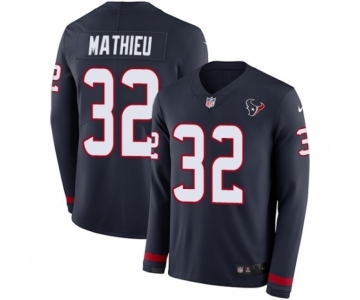 Men's Nike Houston Texans #32 Tyrann Mathieu Limited Navy Blue Therma Long Sleeve NFL Jersey