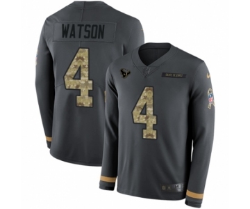 Men's Nike Houston Texans #4 Deshaun Watson Limited Black Salute to Service Therma Long Sleeve NFL Jersey