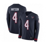 Men's Nike Houston Texans #4 Deshaun Watson Limited Navy Blue Therma Long Sleeve NFL Jersey