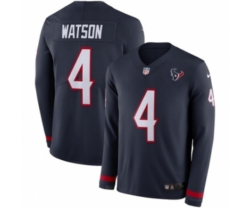 Men's Nike Houston Texans #4 Deshaun Watson Limited Navy Blue Therma Long Sleeve NFL Jersey