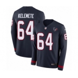 Men's Nike Houston Texans #64 Senio Kelemete Limited Navy Blue Therma Long Sleeve NFL Jersey