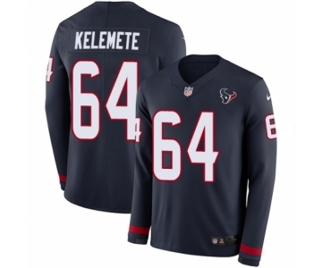 Men's Nike Houston Texans #64 Senio Kelemete Limited Navy Blue Therma Long Sleeve NFL Jersey