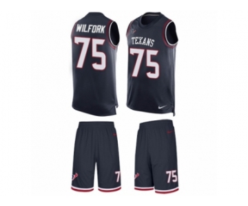 Men's Nike Houston Texans #75 Vince Wilfork Limited Navy Blue Tank Top Suit NFL Jersey