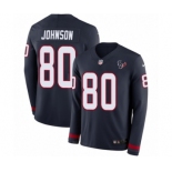 Men's Nike Houston Texans #80 Andre Johnson Limited Navy Blue Therma Long Sleeve NFL Jersey