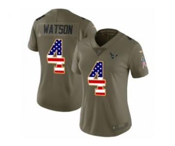 Women Nike Houston Texans #4 Deshaun Watson Limited Olive USA Flag 2017 Salute to Service NFL Jersey