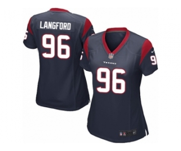 Women Nike Houston Texans #96 Kendall Langford Game Navy Blue Team Color NFL Jersey