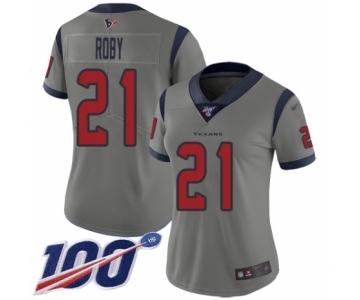 Women's Houston Texans #21 Bradley Roby Limited Gray Inverted Legend 100th Season Football Jersey