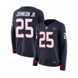 Women's Houston Texans #25 Duke Johnson Jr Limited Navy Blue Therma Long Sleeve Football Jersey