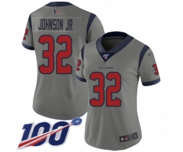 Women's Houston Texans #32 Lonnie Johnson Limited Gray Inverted Legend 100th Season Football Jersey