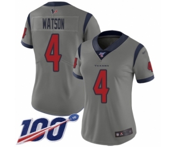 Women's Houston Texans #4 Deshaun Watson Limited Gray Inverted Legend 100th Season Football Jersey