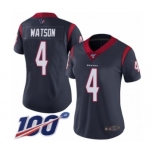 Women's Houston Texans #4 Deshaun Watson Navy Blue Team Color Vapor Untouchable Limited Player 100th Season Football Jersey