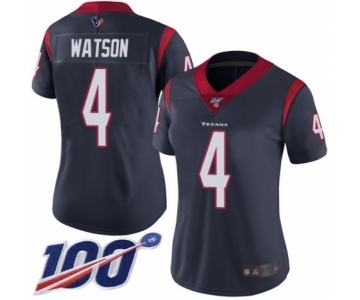 Women's Houston Texans #4 Deshaun Watson Navy Blue Team Color Vapor Untouchable Limited Player 100th Season Football Jersey