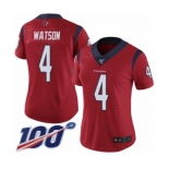 Women's Houston Texans #4 Deshaun Watson Red Alternate Vapor Untouchable Limited Player 100th Season Football Jersey