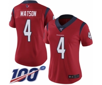 Women's Houston Texans #4 Deshaun Watson Red Alternate Vapor Untouchable Limited Player 100th Season Football Jersey