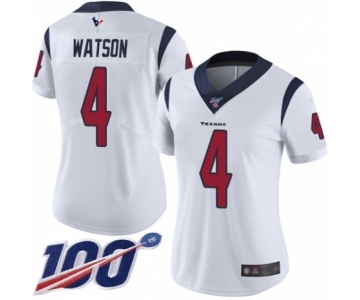 Women's Houston Texans #4 Deshaun Watson White Vapor Untouchable Limited Player 100th Season Football Jersey