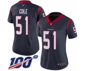 Women's Houston Texans #51 Dylan Cole Navy Blue Team Color Vapor Untouchable Limited Player 100th Season Football Jersey