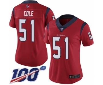 Women's Houston Texans #51 Dylan Cole Red Alternate Vapor Untouchable Limited Player 100th Season Football Jersey