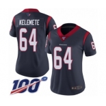 Women's Houston Texans #64 Senio Kelemete Navy Blue Team Color Vapor Untouchable Limited Player 100th Season Football Jersey