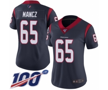 Women's Houston Texans #65 Greg Mancz Navy Blue Team Color Vapor Untouchable Limited Player 100th Season Football Jersey