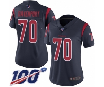 Women's Houston Texans #70 Julien Davenport Limited Navy Blue Rush Vapor Untouchable 100th Season Football Jersey